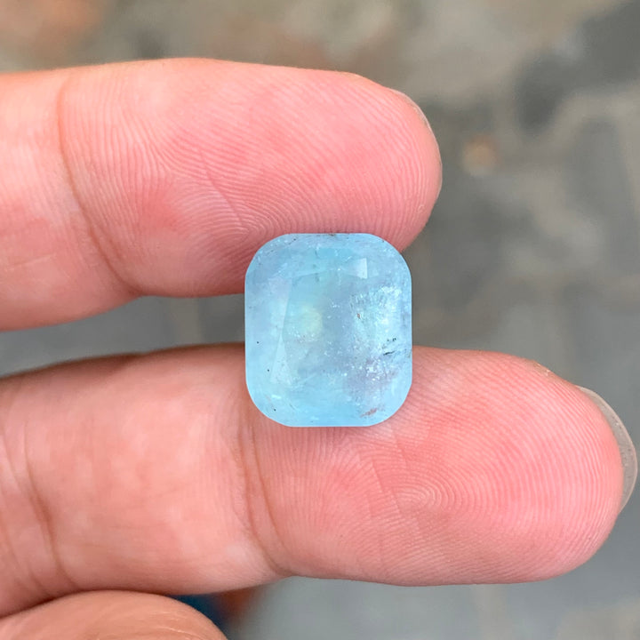 7.40 Carats Cushion Shape Nigerian Faceted Aquamarine