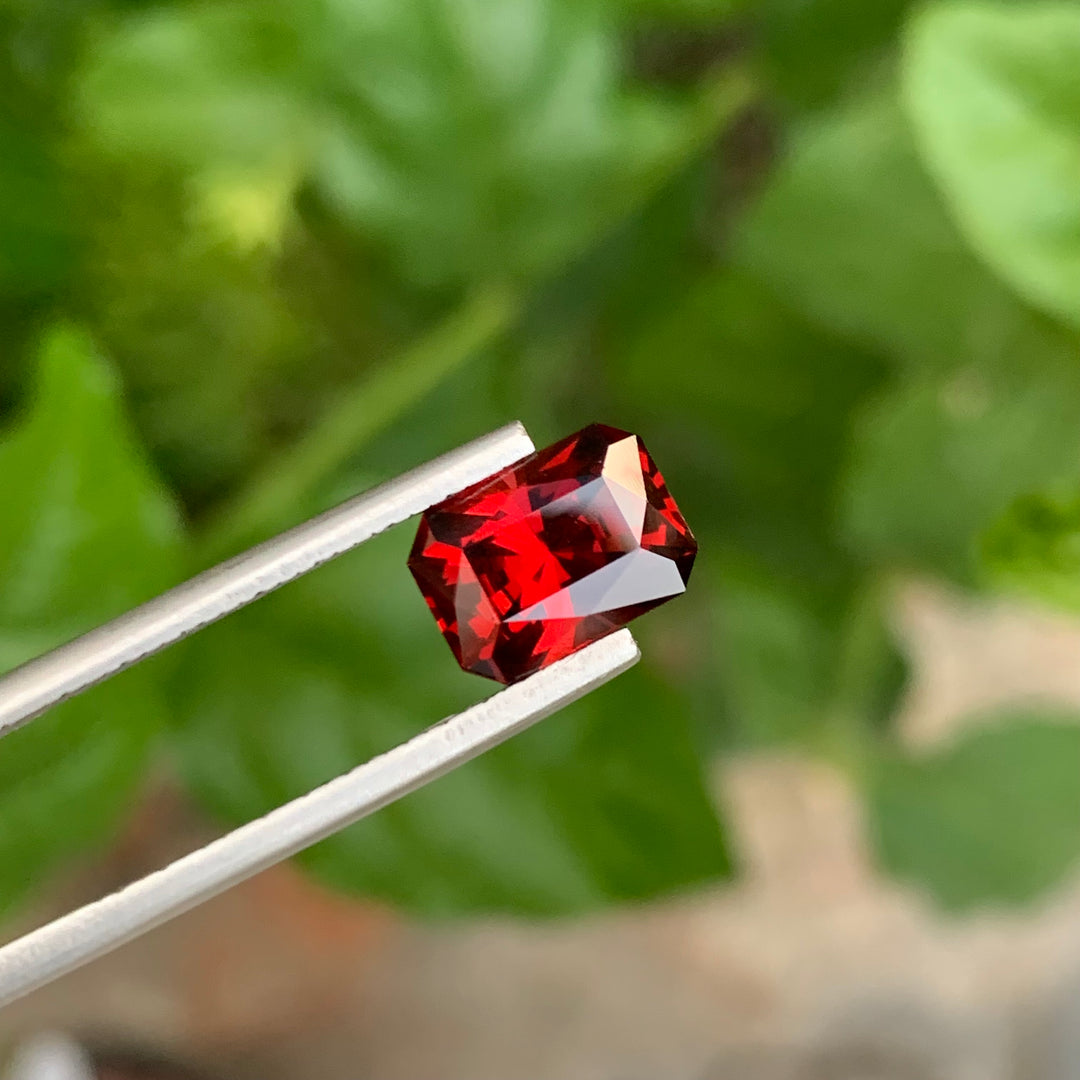 3.20 Carats Faceted Emerald Shape Rhodolite Garnet