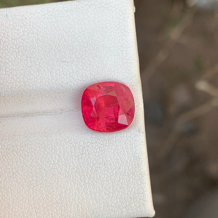 Gorgeous 4.05 Carats Faceted Cushion Shape Pinkish Red Rubellite Tourmaline