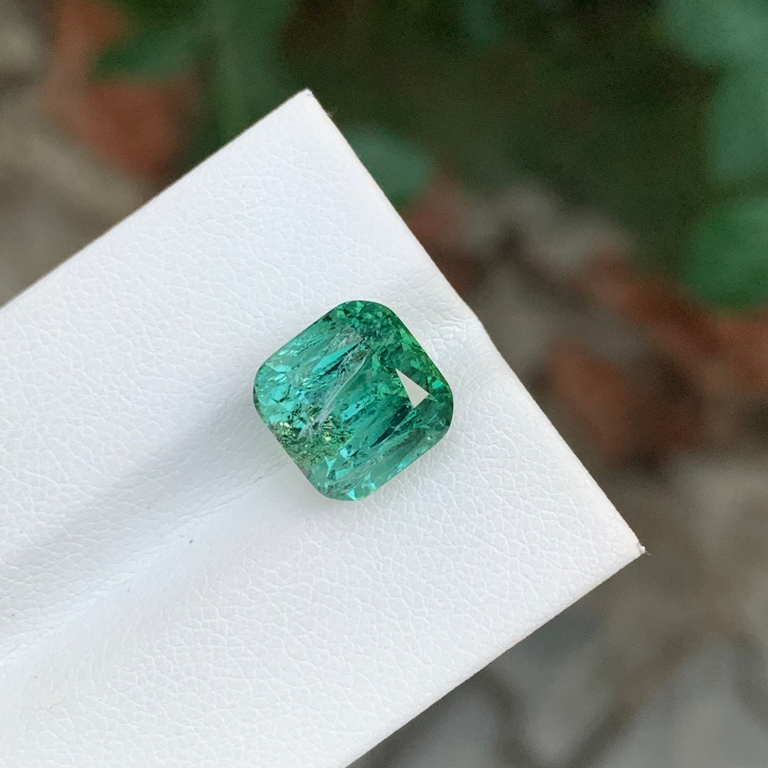 6.45 Carats Cushion Shape Bluish Green Tourmaline