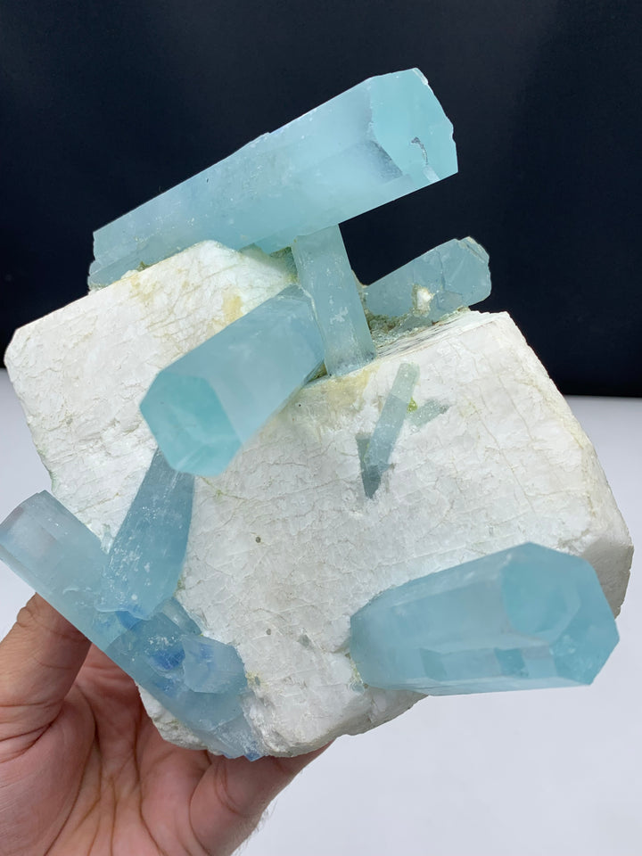 Tremendous Aquamarine Crystal Bunch On Feldspar Specimen