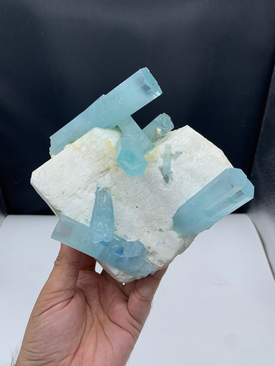 Tremendous Aquamarine Crystal Bunch On Feldspar Specimen