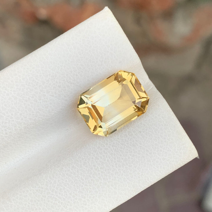 5.95 Carats Emerald Cut Bicolor Loose Citrine