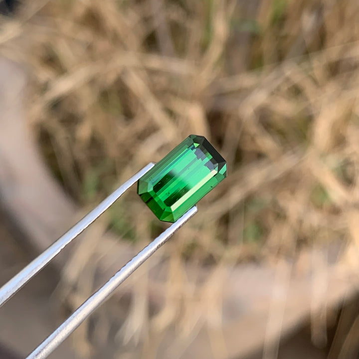 Beautiful 2.95 Carats Faceted Emerald Shape Green Tourmaline