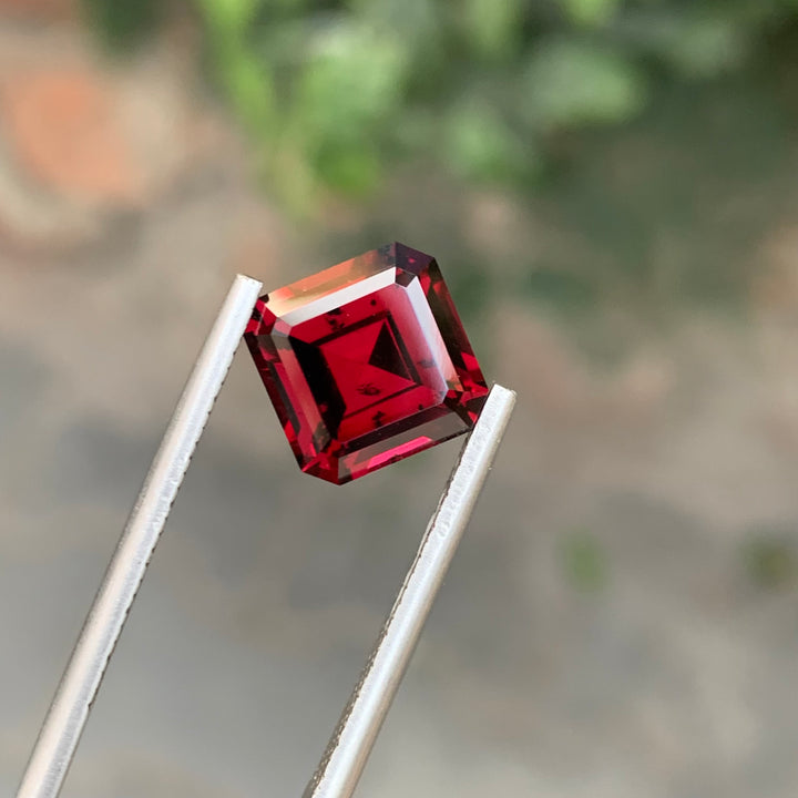 5.05 Carats Red Garnet Perfect Square Cut Natural Tanzania Gemstone