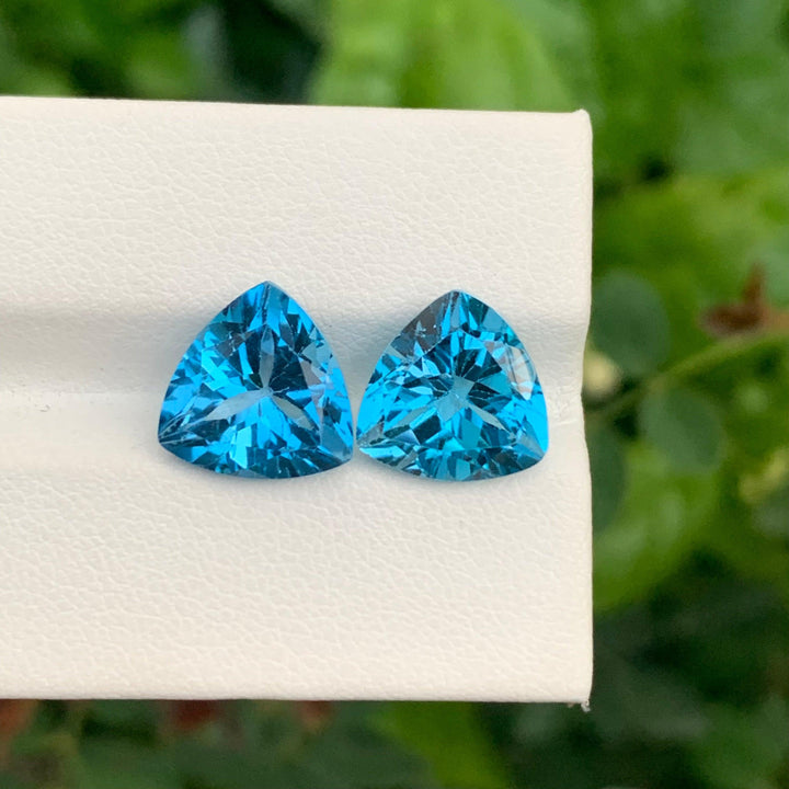 10.50 Carats Faceted Trilliant Cut London Blue Topaz Pair