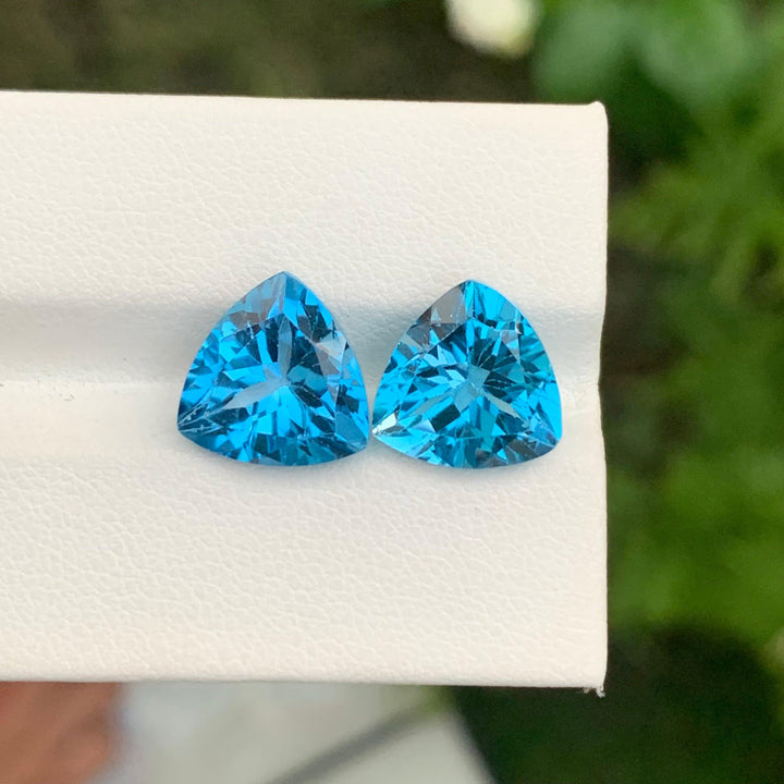 10.50 Carats Faceted Trilliant Cut London Blue Topaz Pair