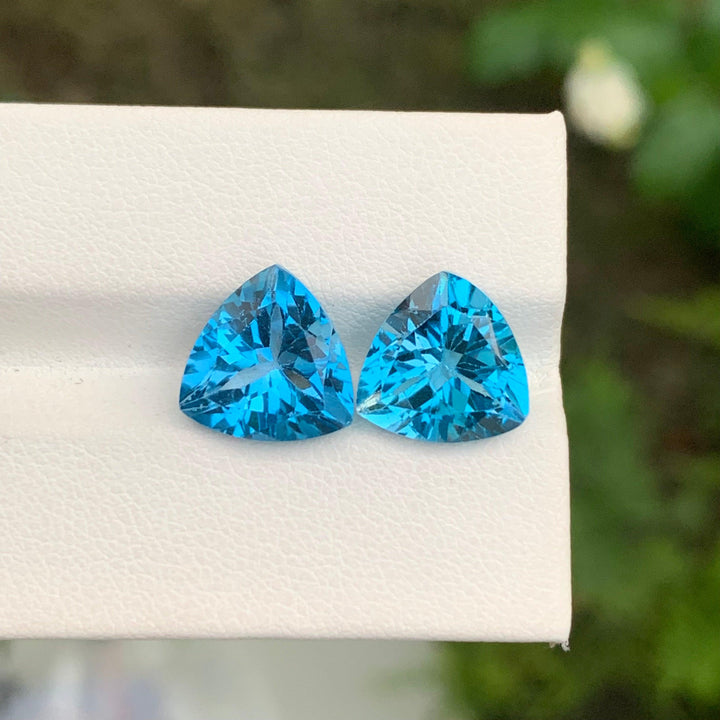 10.50 Carats Faceted Trilliant Cut London Blue Topaz Pair