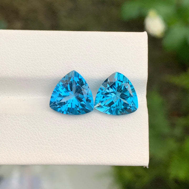 10.50 Carats Faceted Trilliant Cut London Blue Topaz Pair