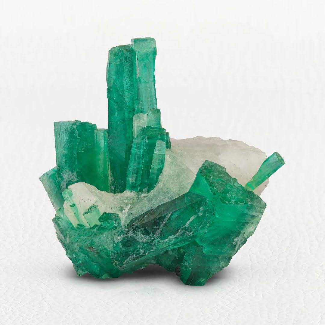 Vibrant Green Emerald Crystals on Calcite Matrix from Afghanistan