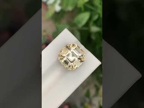 11.70 Carats Yellow Citrine Stone Asscher Cut Natural Brazilian Gem